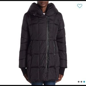 Faux Leather Trim Puffer Coat